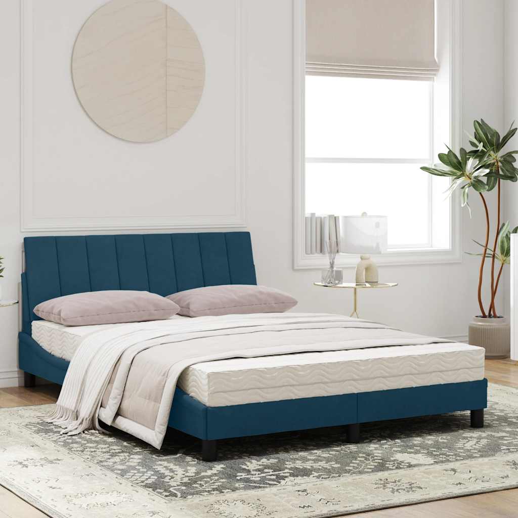 Bett mit Matratze "Hanko" Blau 120x200 cm Samt