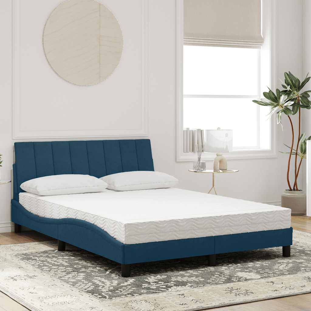 Bett mit Matratze "Hanko" Blau 140x190 cm Samt