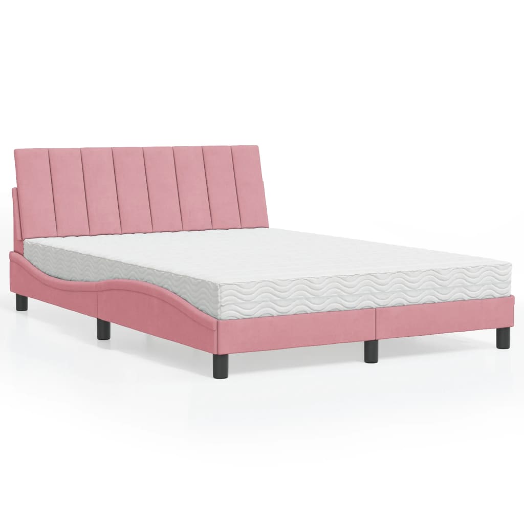 Bett mit Matratze "Hanko" Rosa 140x190 cm Samt