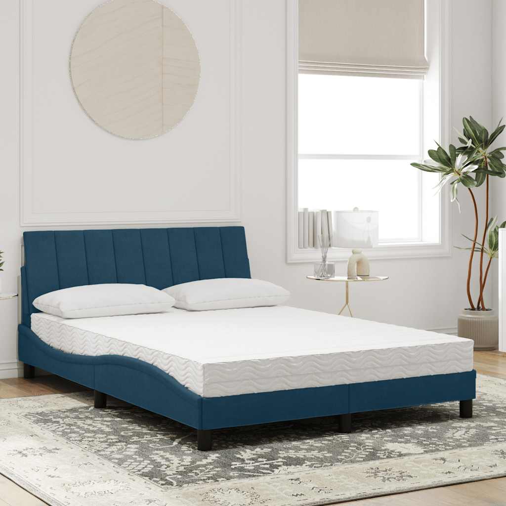 Bett mit Matratze "Hanko" Blau 140x200 cm Samt