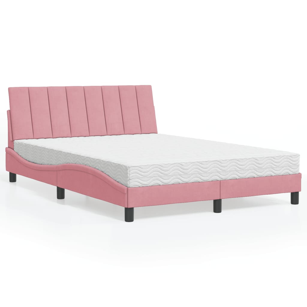 Bett mit Matratze "Hanko" Rosa 140x200 cm Samt