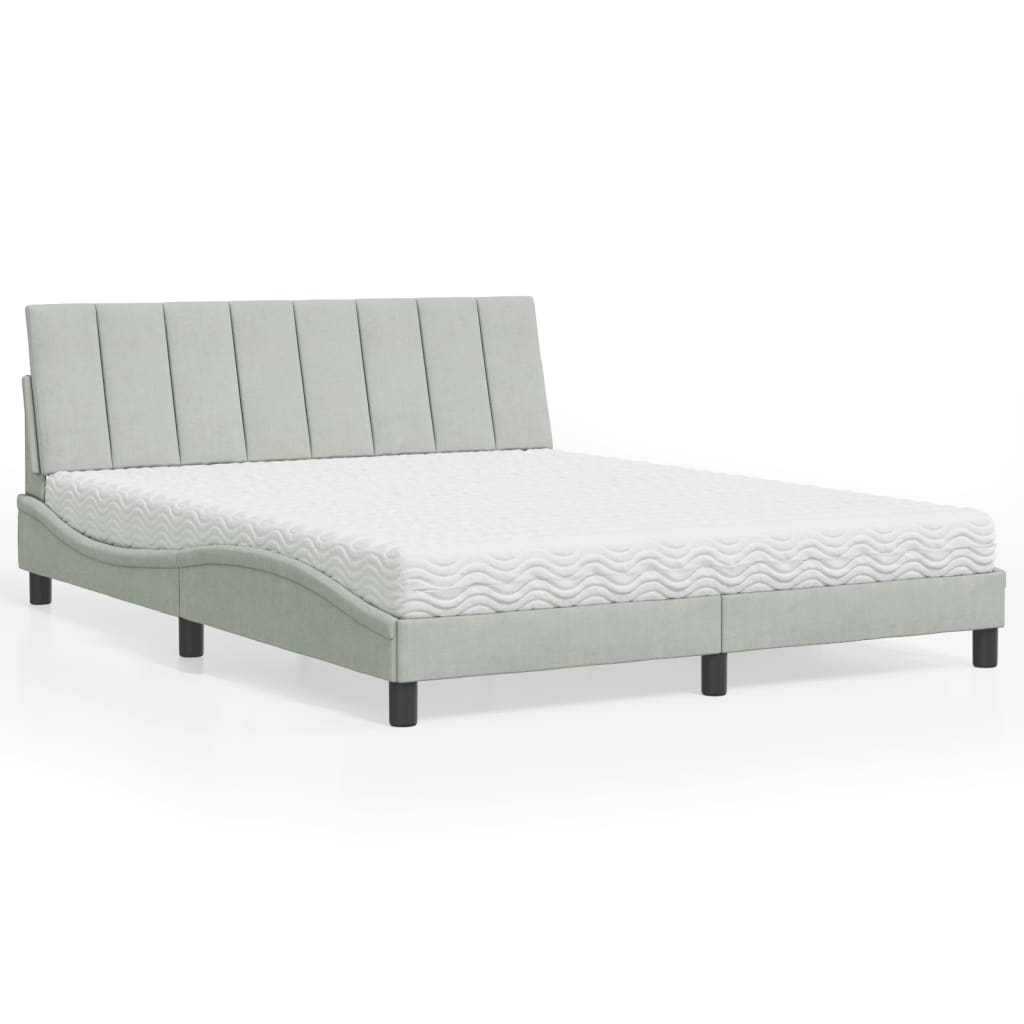 Bett mit Matratze "Hanko" Hellgrau 160x200 cm Samt