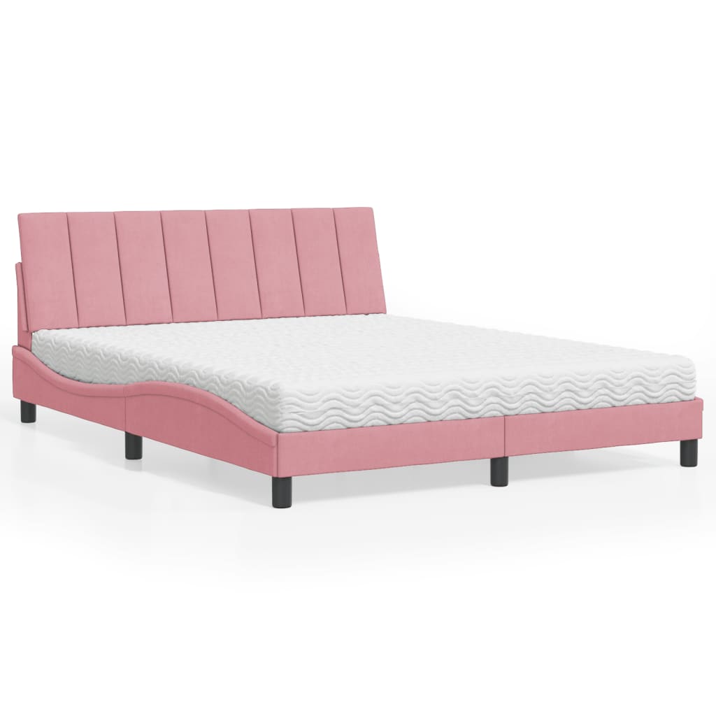 Bett mit Matratze "Hanko" Rosa 160x200 cm Samt
