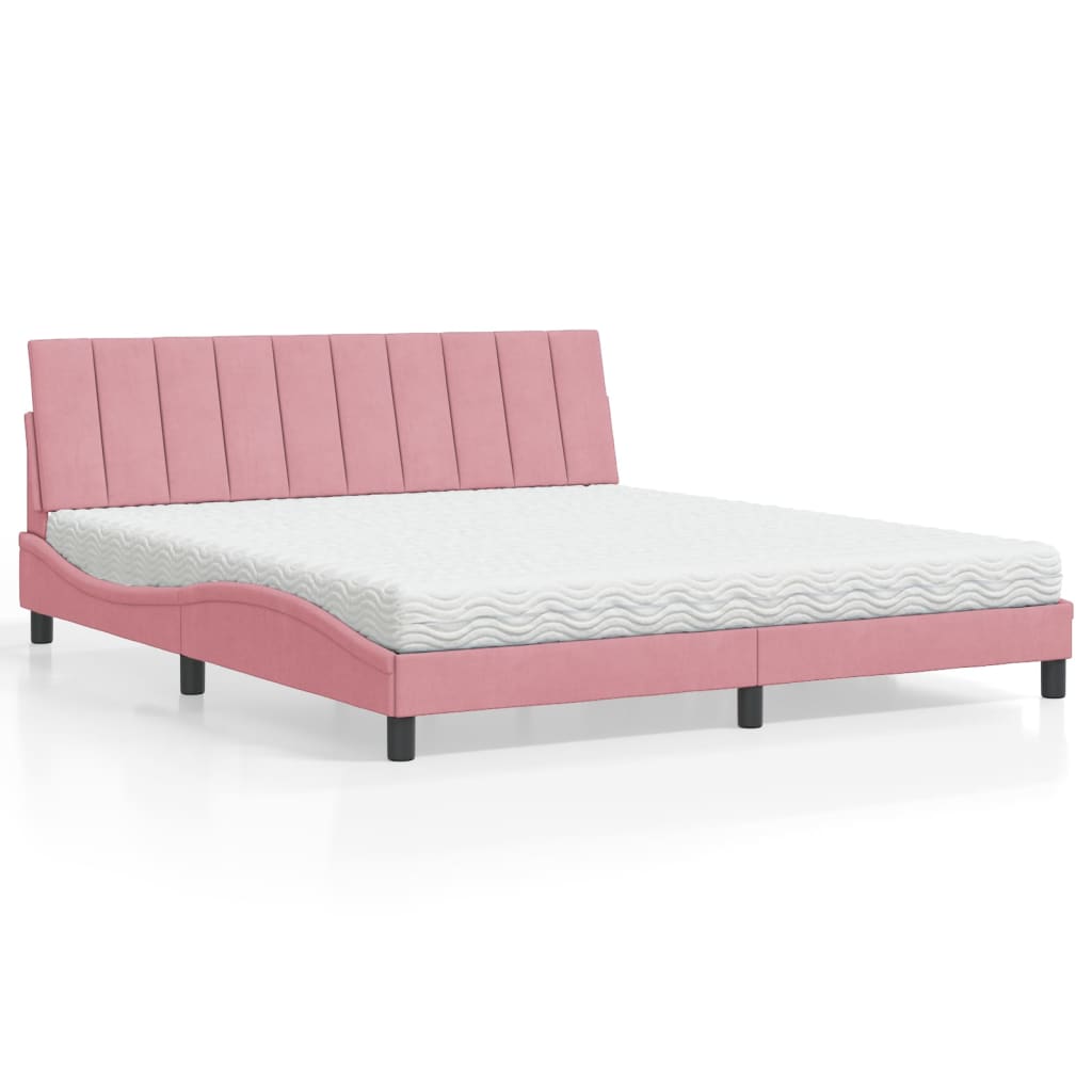 Bett mit Matratze "Hanko" Rosa 180x200 cm Samt