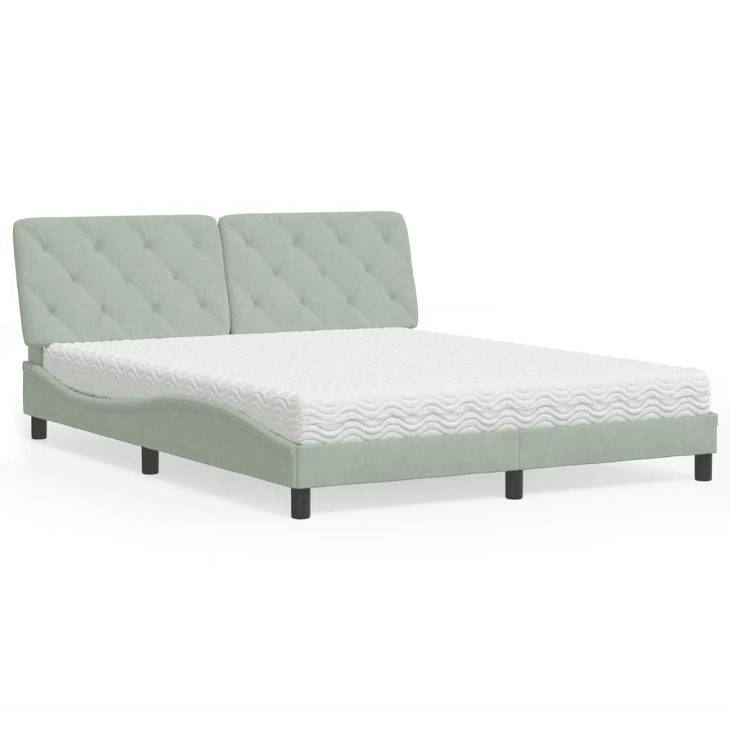 Bett mit Matratze Hellgrau 160x200 cm Samt