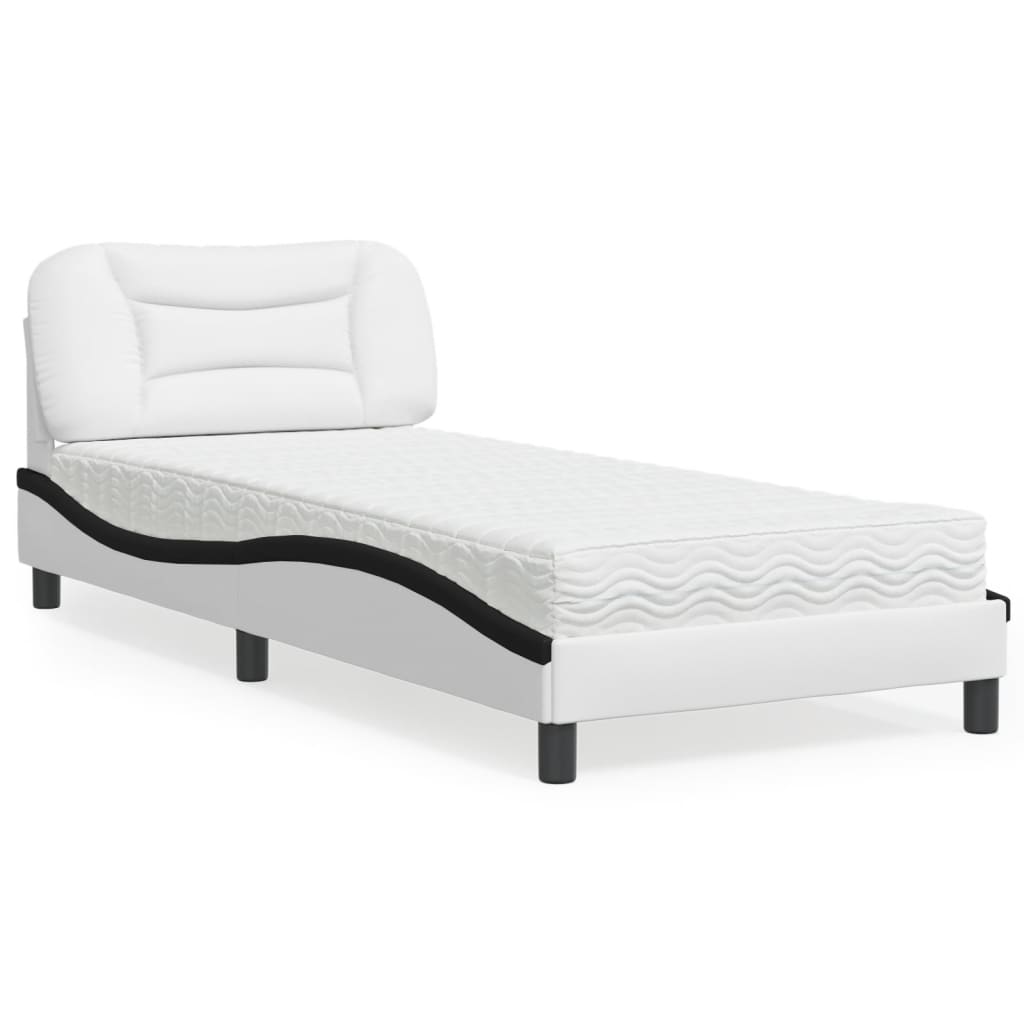 Bett mit Matratze "Hvar" Weiß und Schwarz 80x200 cm Kunstleder