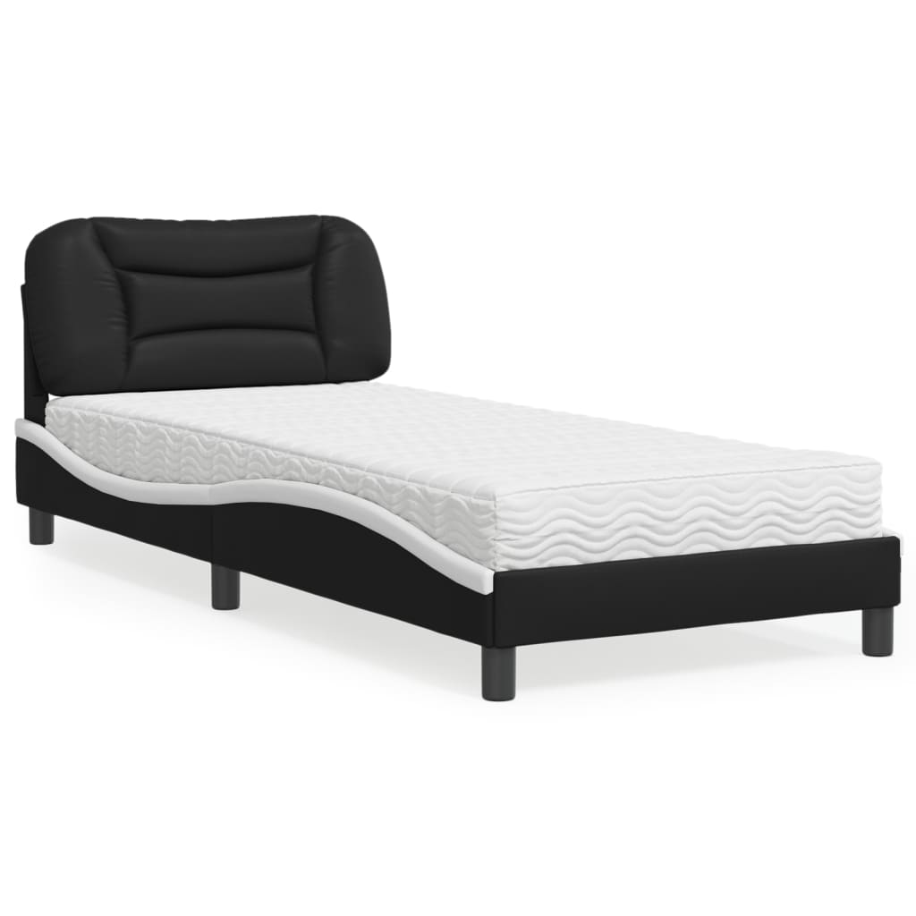 Bett mit Matratze "Hvar" Schwarz und Weiß 90x200 cm Kunstleder