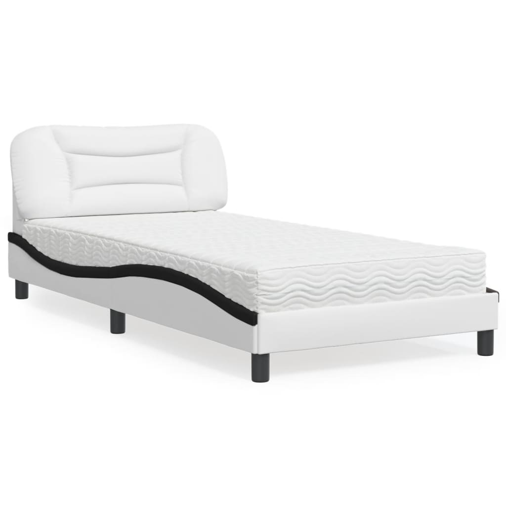 Bett mit Matratze "Hvar" Weiß und Schwarz 100x200 cm Kunstleder