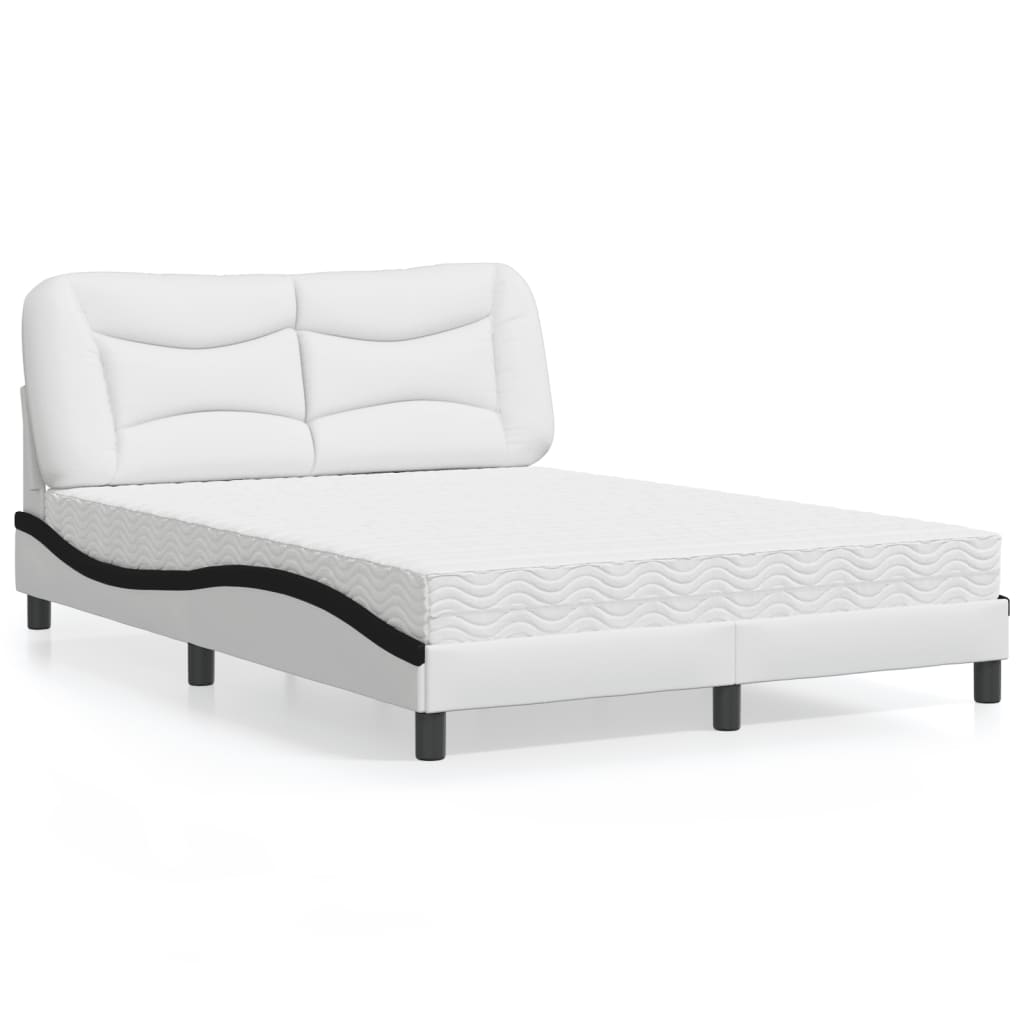 Bett mit Matratze "Hvar" Weiß und Schwarz 140x190 cm Kunstleder