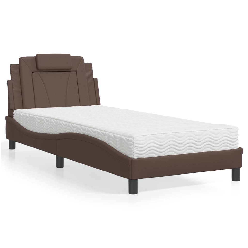 Bett "Viana" mit Matratze Braun 80x200 cm Kunstleder