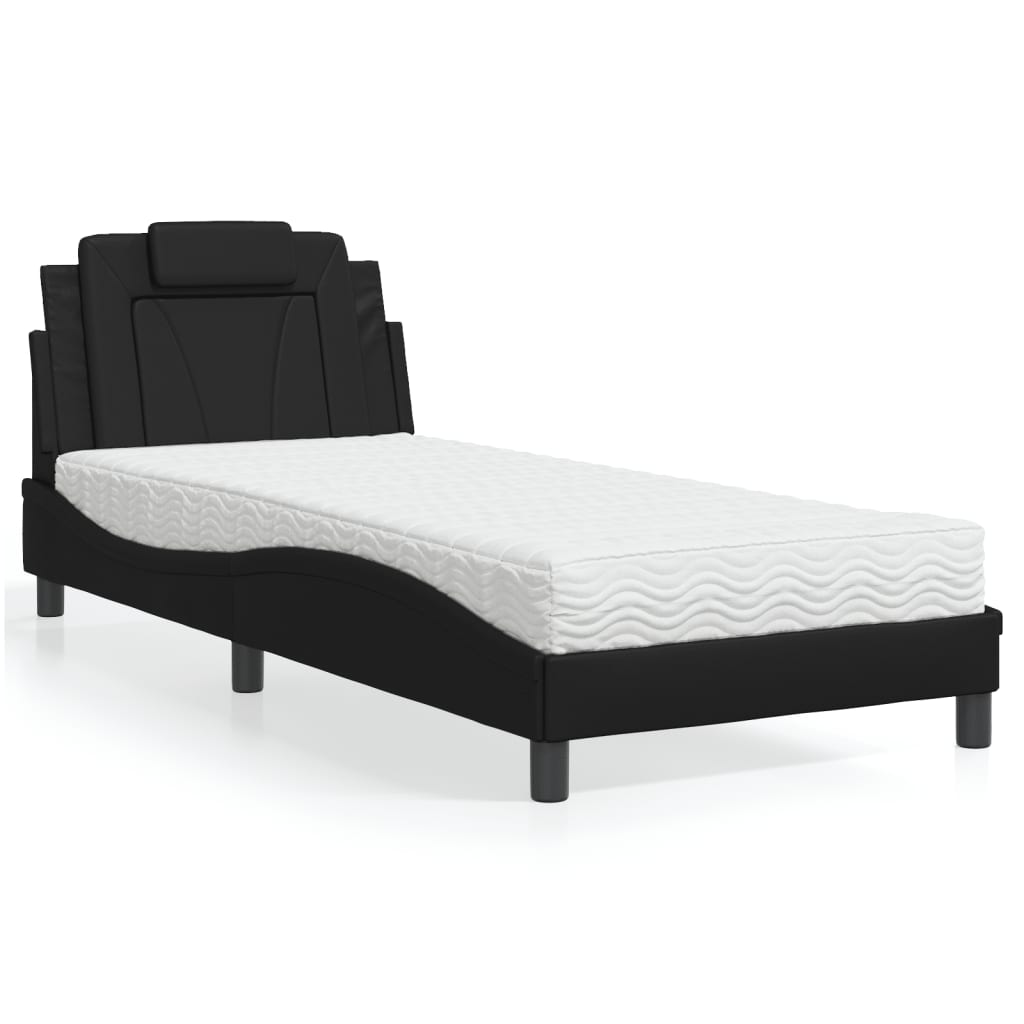 Bett "Viana" mit Matratze Schwarz 90x190 cm Kunstleder