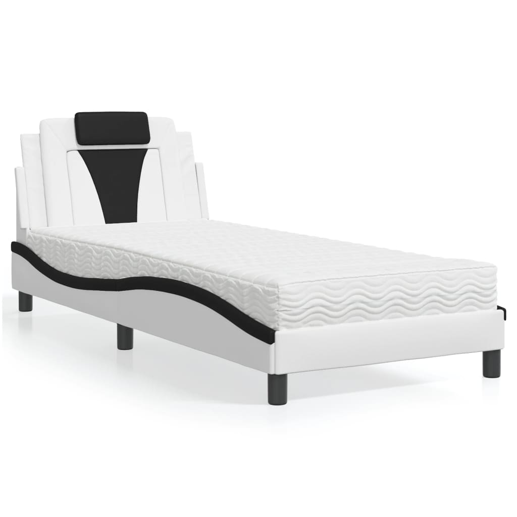 Bett "Viana" mit Matratze Weiß und Schwarz 90x200 cm Kunstleder