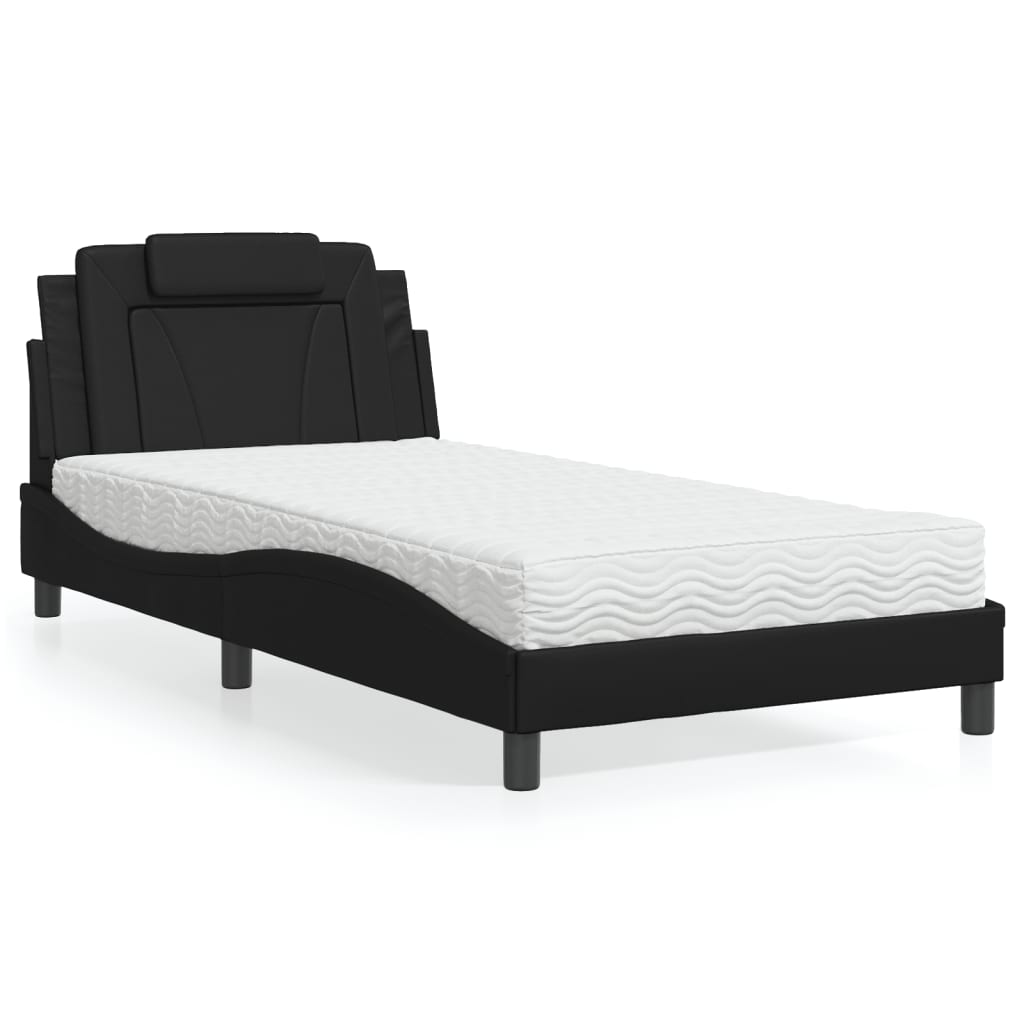 Bett "Viana" mit Matratze Schwarz 100x200 cm Kunstleder