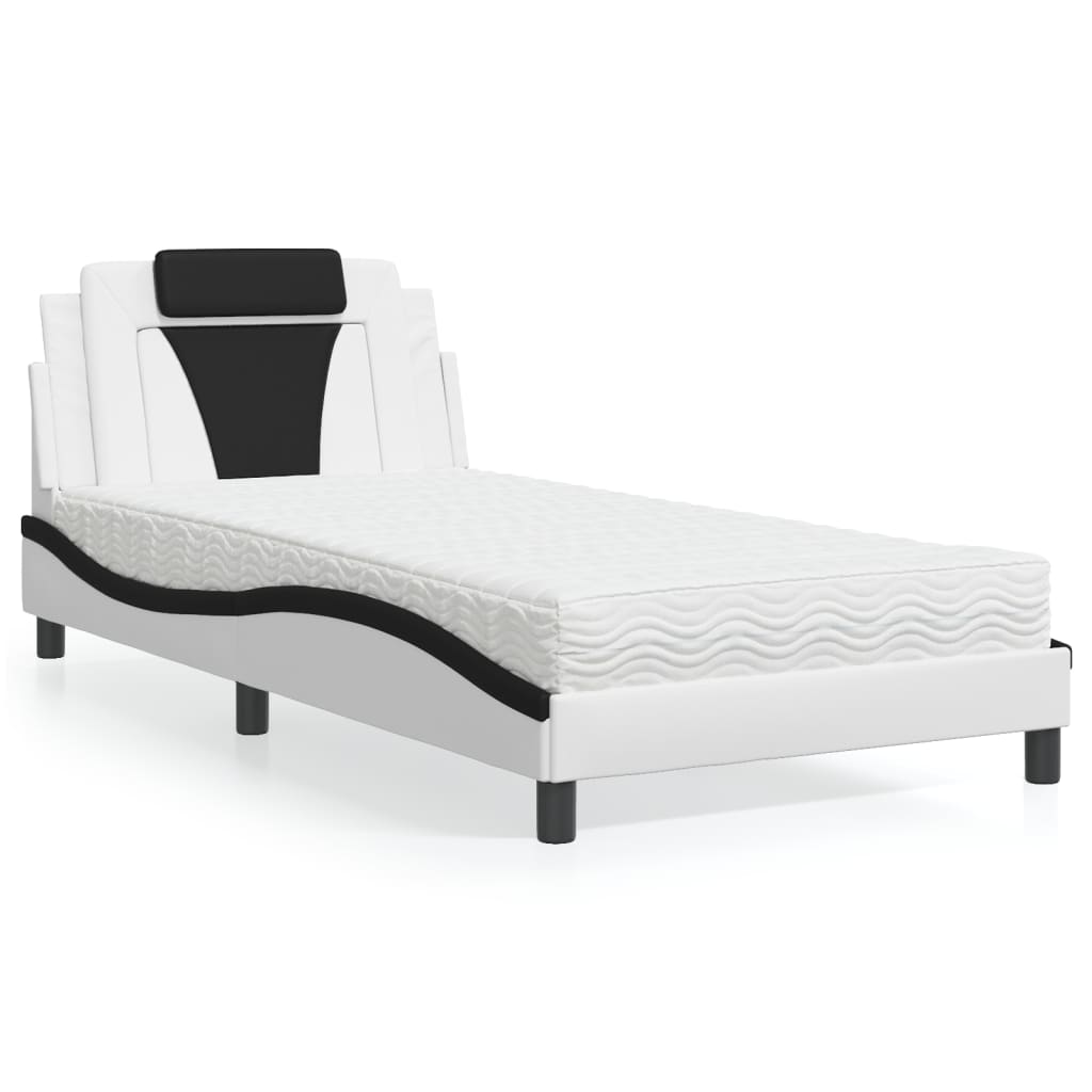 Bett "Viana" mit Matratze Weiß und Schwarz 100x200 cm Kunstleder