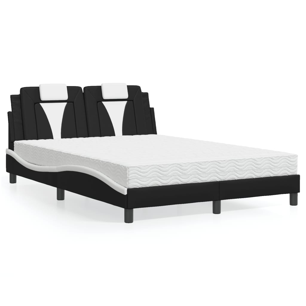 Bett "Viana" mit Matratze Schwarz und Weiß 140x190 cm Kunstleder