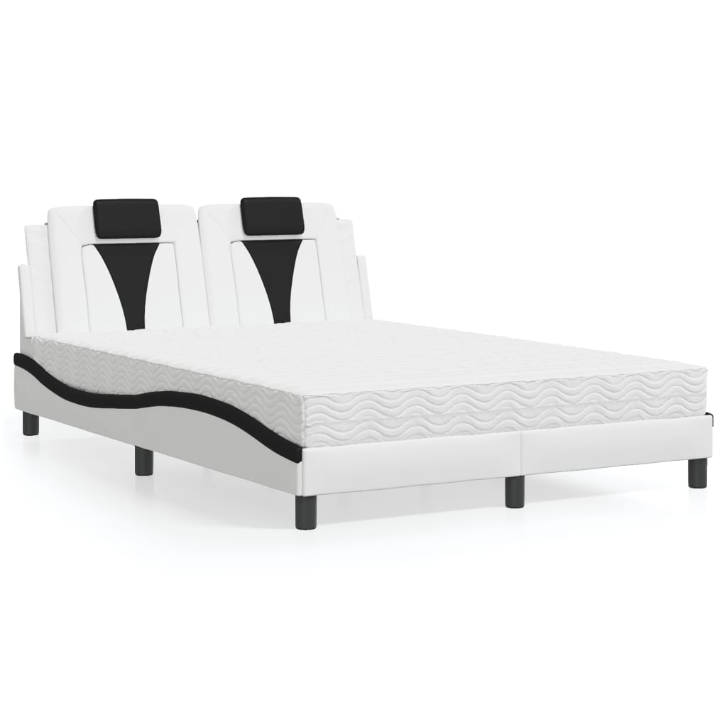 Bett "Viana" mit Matratze Weiß und Schwarz 140x190 cm Kunstleder