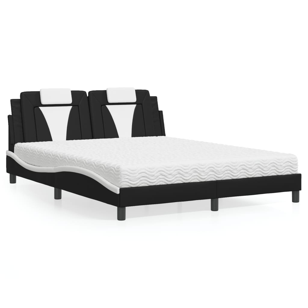 Bett "Viana" mit Matratze Schwarz und Weiß 160x200 cm Kunstleder