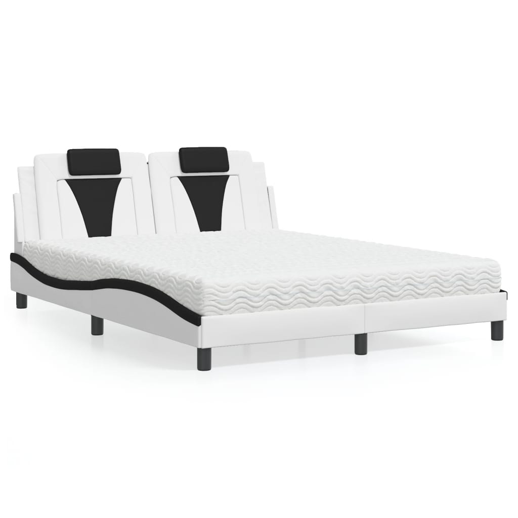 Bett "Viana" mit Matratze Weiß und Schwarz 160x200 cm Kunstleder
