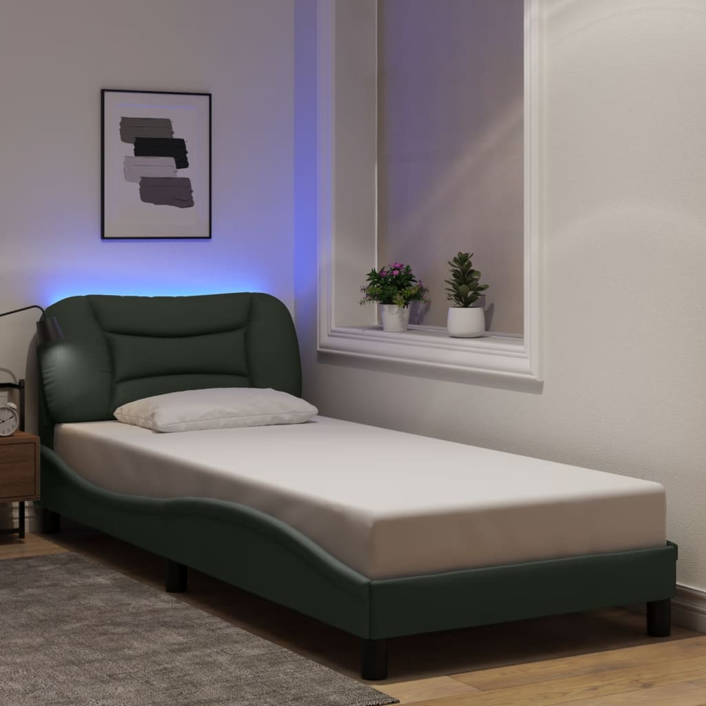 Bettgestell mit LED ohne Matratze "Hvar" Dunkelgrau 80x200 cm Stoff