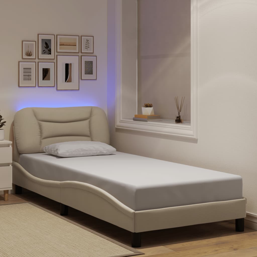 Bettgestell mit LED ohne Matratze "Hvar" Creme 80x200 cm Stoff