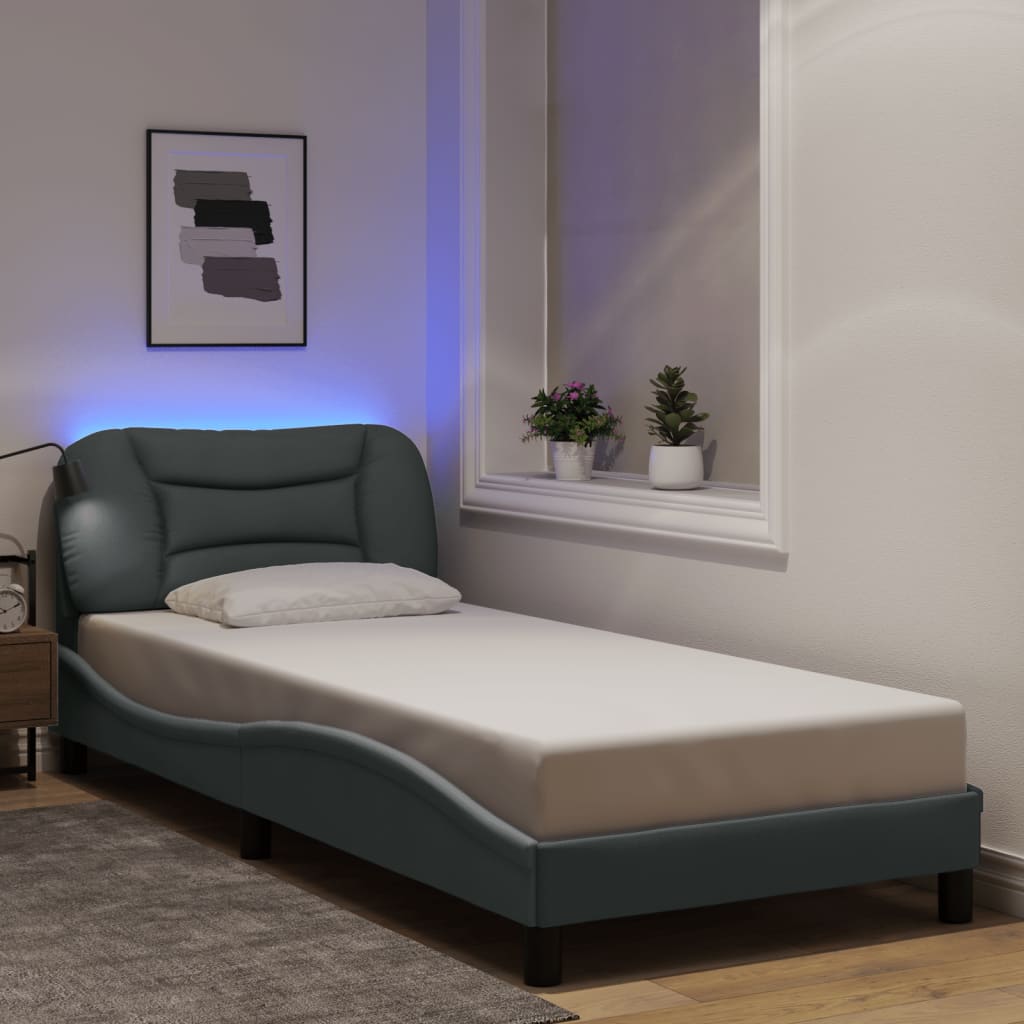 Bettgestell mit LED ohne Matratze "Hvar" Hellgrau 90x190 cm Stoff