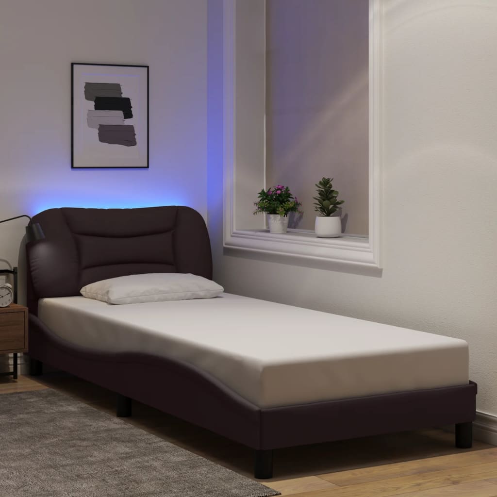 Bettgestell mit LED ohne Matratze "Hvar" Dunkelbraun 90x200 cm Stoff