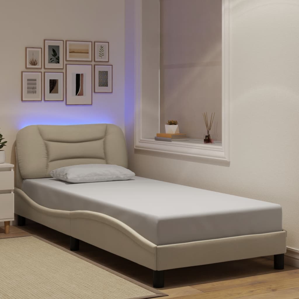 Bettgestell mit LED ohne Matratze "Hvar" Creme 90x200 cm Stoff
