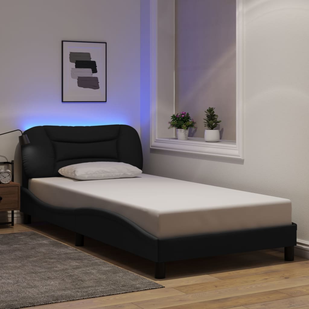 Bettgestell mit LED ohne Matratze "Hvar" Schwarz 100x200 cm Stoff