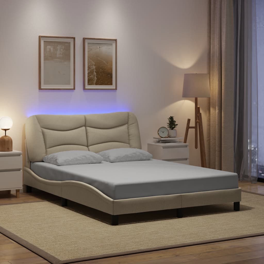 Bettgestell mit LED ohne Matratze "Hvar" Creme 120x200 cm Stoff