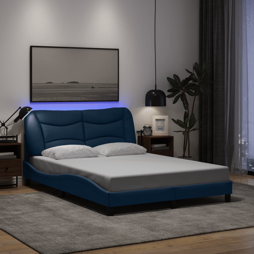 Bettgestell mit LED ohne Matratze "Hvar" Blau 120x200 cm Stoff