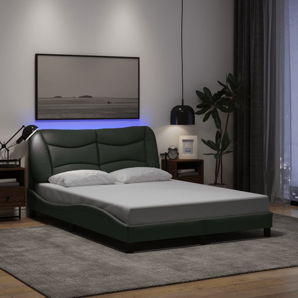Bettgestell mit LED ohne Matratze "Hvar" Dunkelgrau 140x190 cm Stoff