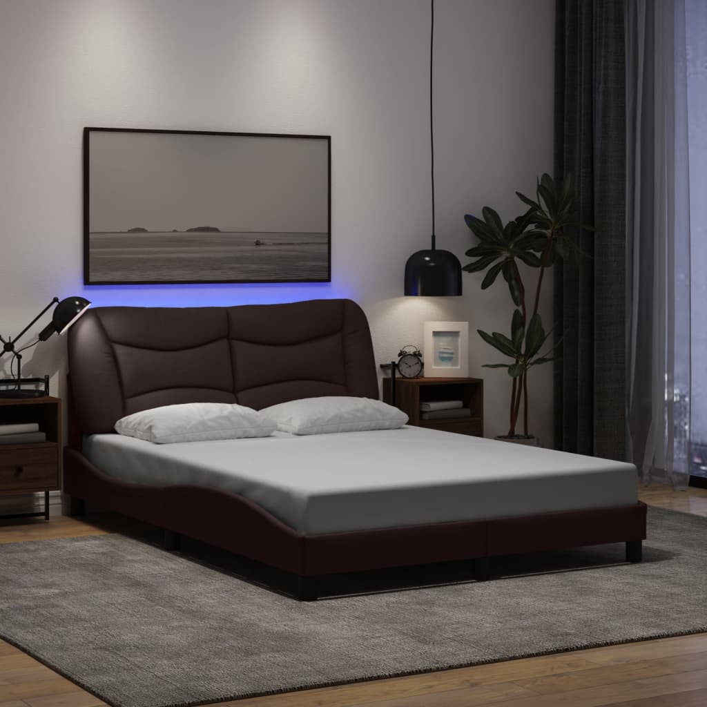 Bettgestell mit LED ohne Matratze "Hvar" Dunkelbraun 140x190 cm Stoff