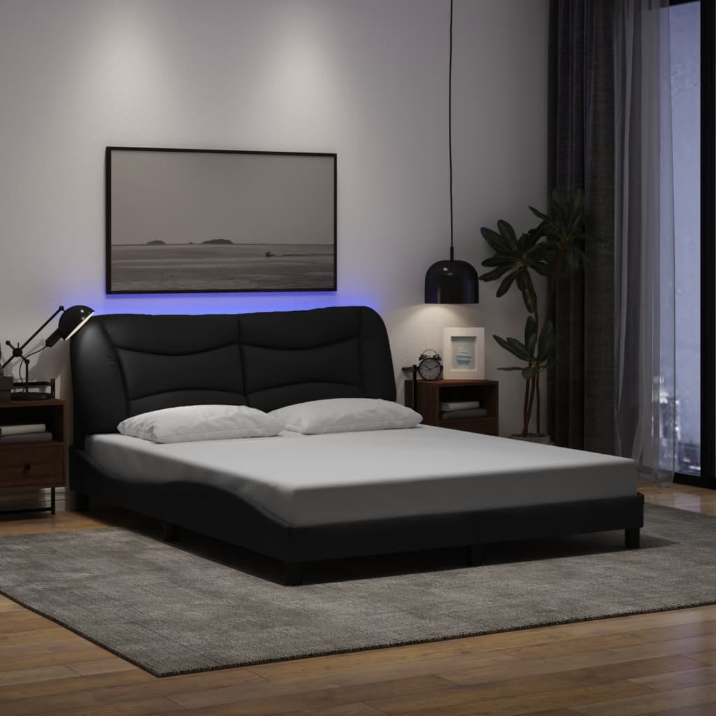 Bettgestell mit LED ohne Matratze "Hvar" Schwarz 160x200 cm Stoff