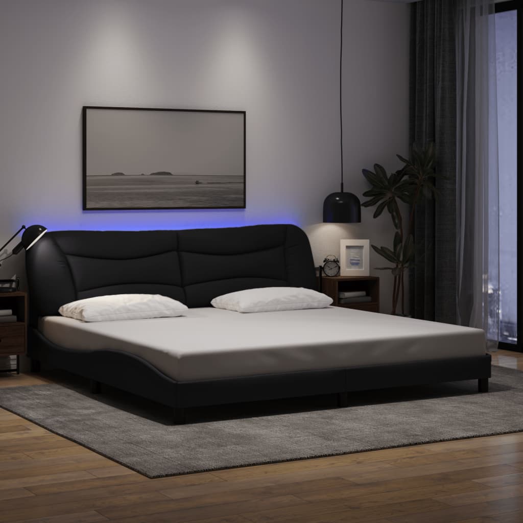 Bettgestell mit LED ohne Matratze "Hvar" Schwarz 200x200 cm Stoff