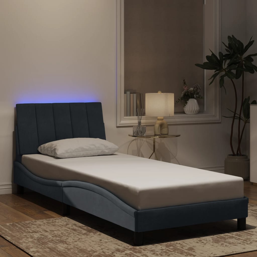 Bettgestell mit LED ohne Matratze "Hanko" Dunkelgrau 80x200 cm Samt