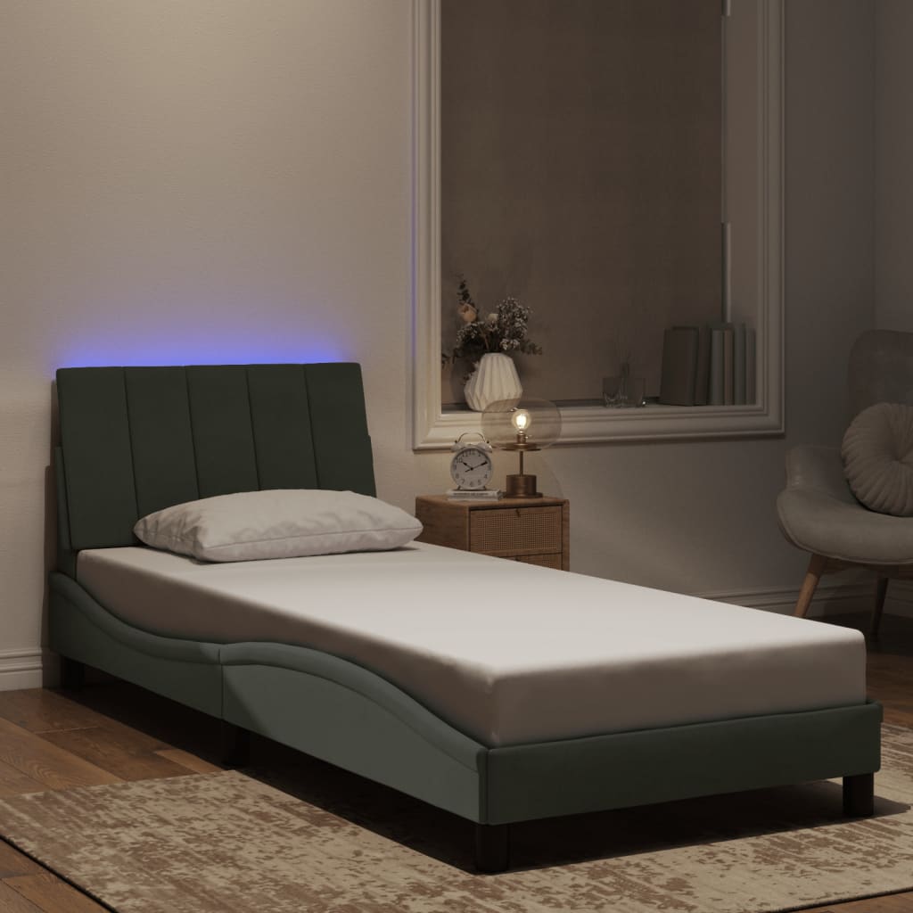 Bettgestell mit LED ohne Matratze "Hanko" Hellgrau 90x200 cm Samt