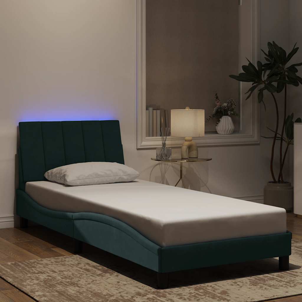 Bettgestell mit LED ohne Matratze "Hanko" Dunkelgrün 90x200 cm Samt