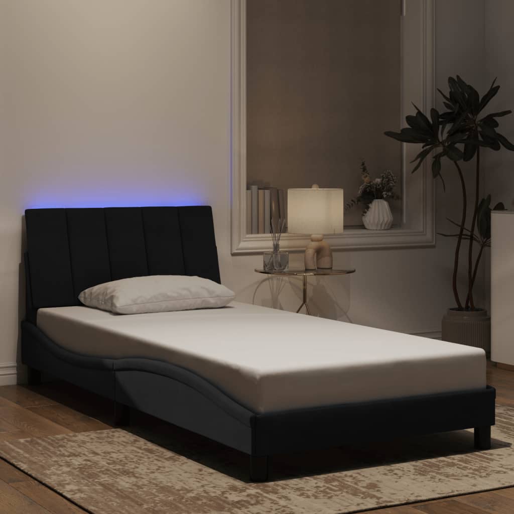 Bettgestell mit LED ohne Matratze "Hanko" Schwarz 100x200 cm Samt