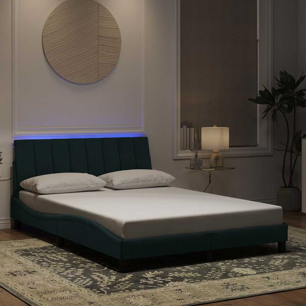 Bettgestell mit LED ohne Matratze "Hanko" Dunkelgrün 120x200 cm Samt