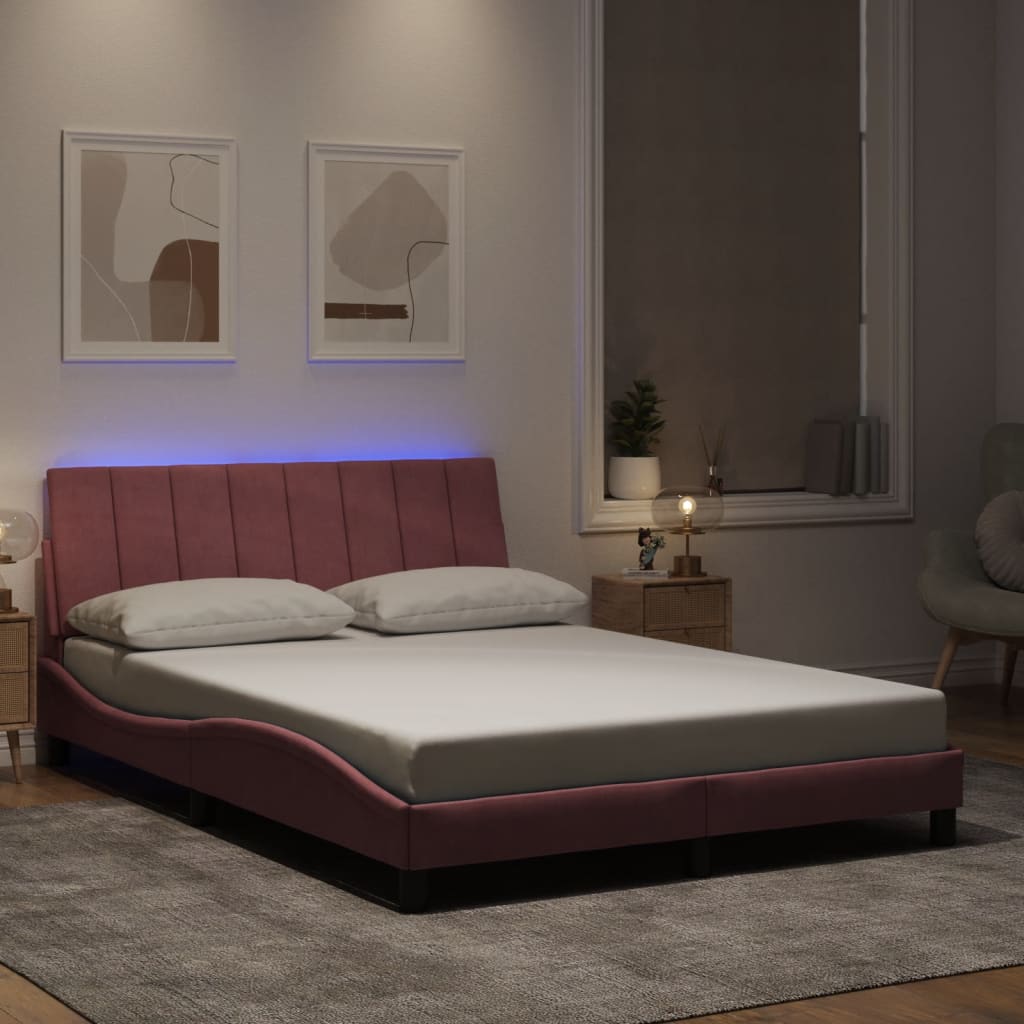 Bettgestell mit LED ohne Matratze "Hanko" Rosa 120x200 cm Samt