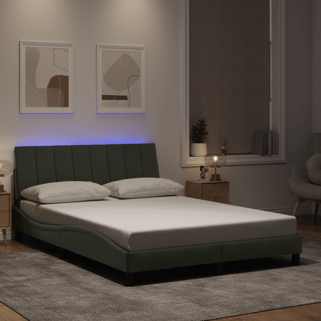 Bettgestell mit LED ohne Matratze "Hanko" Hellgrau 140x200 cm Samt