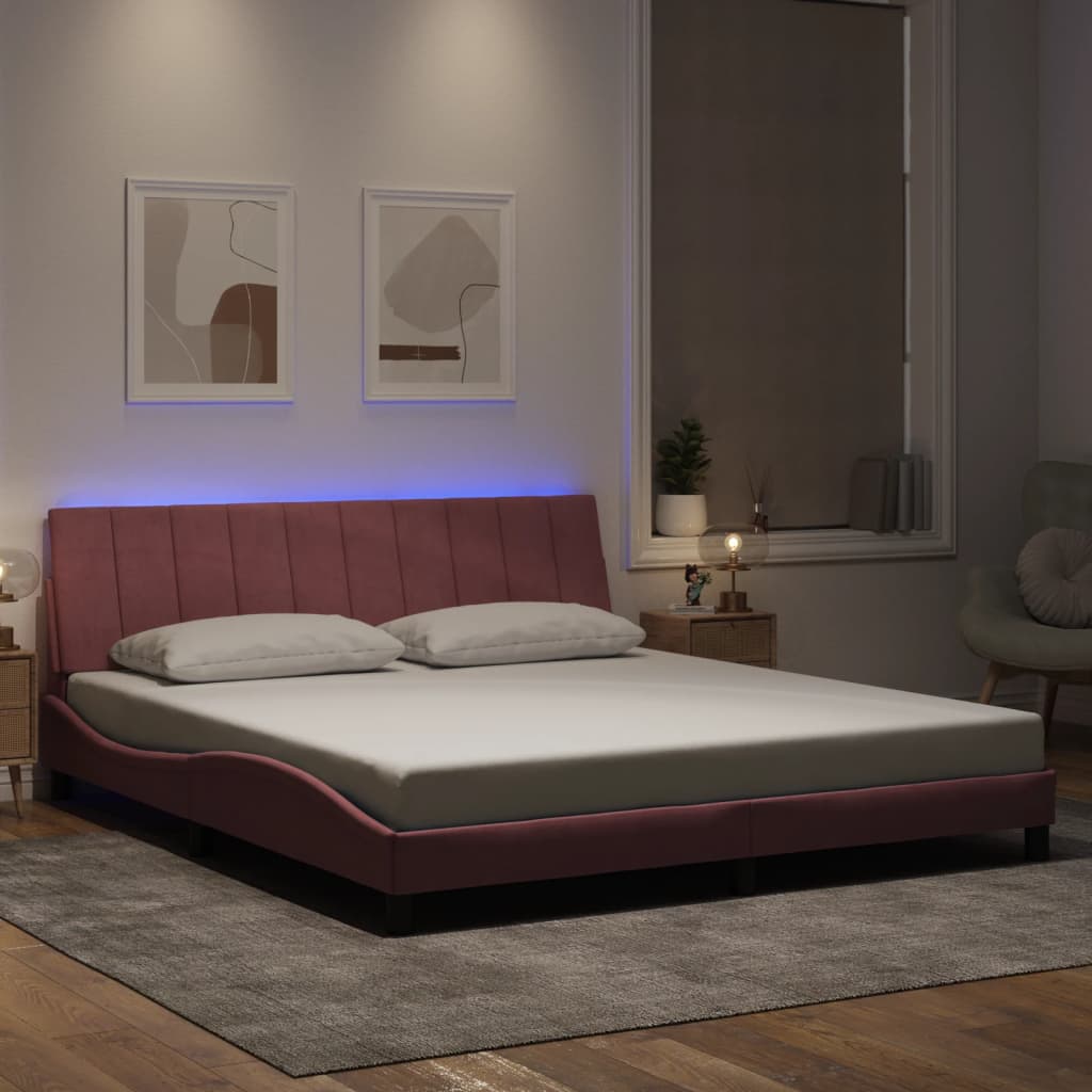 Bettgestell mit LED ohne Matratze "Hanko" Rosa 180x200 cm Samt