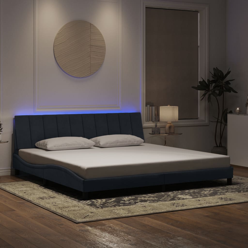 Bettgestell mit LED ohne Matratze "Hanko" Dunkelgrau 200x200 cm Samt