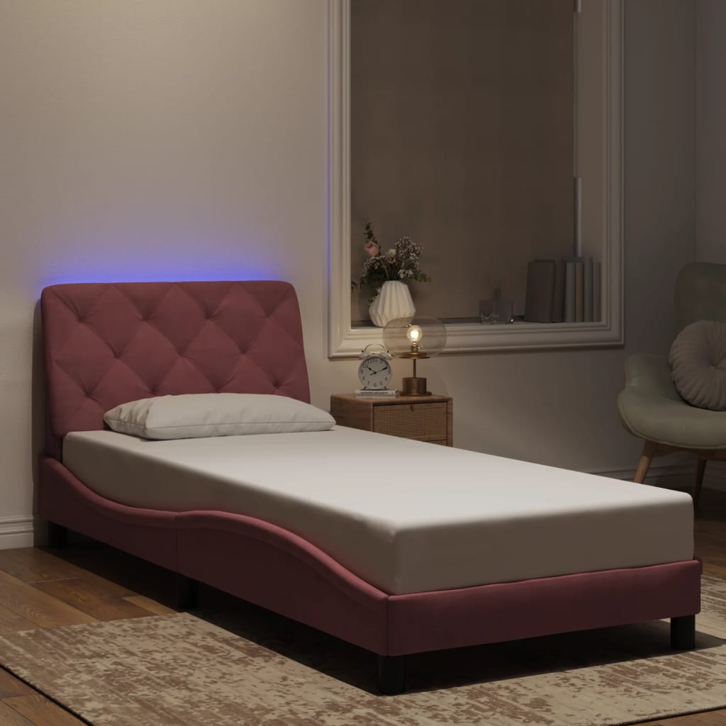 Bettgestell mit LED ohne Matratze Rosa 80x200 cm Samt