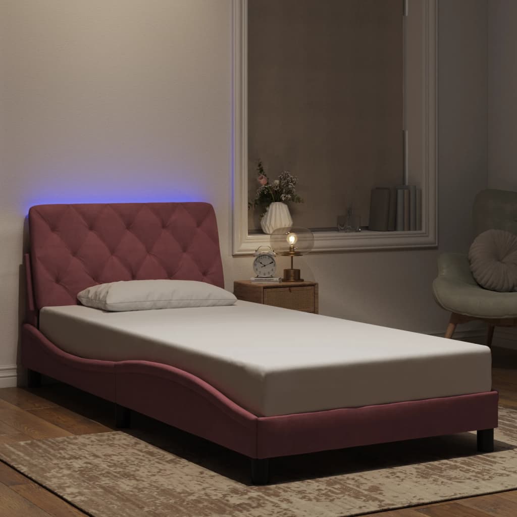 Bettgestell mit LED ohne Matratze Rosa 100x200 cm Samt