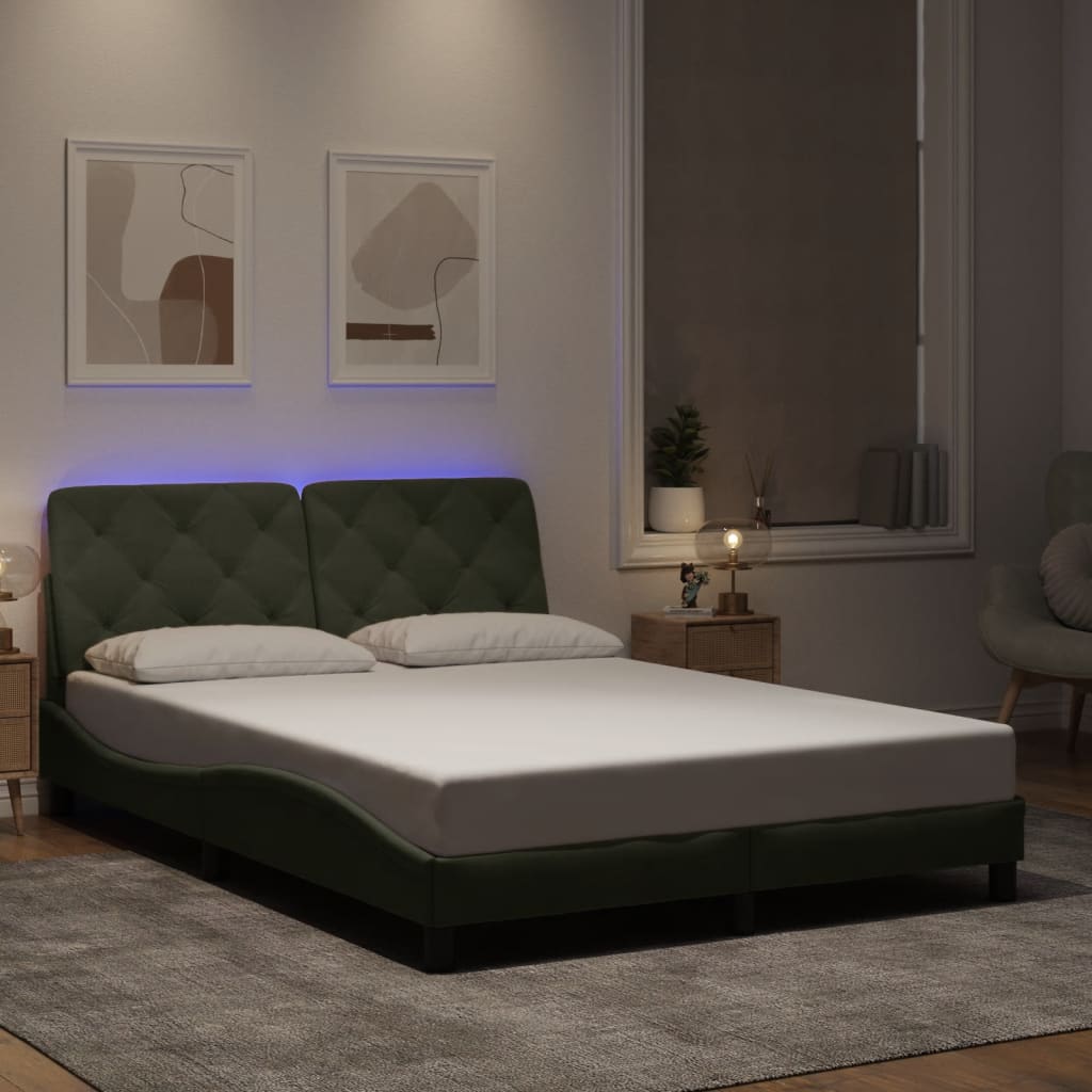Bettgestell mit LED ohne Matratze Hellgrau 140x190 cm Samt