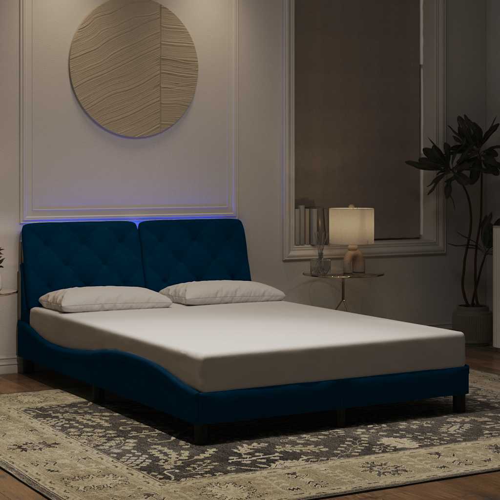 Bettgestell mit LED ohne Matratze Blau 140x190 cm Samt