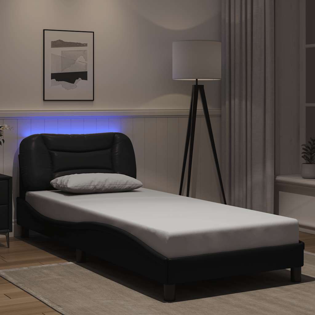 Bettgestell mit LED ohne Matratze "Hvar" Schwarz 80x200 cm