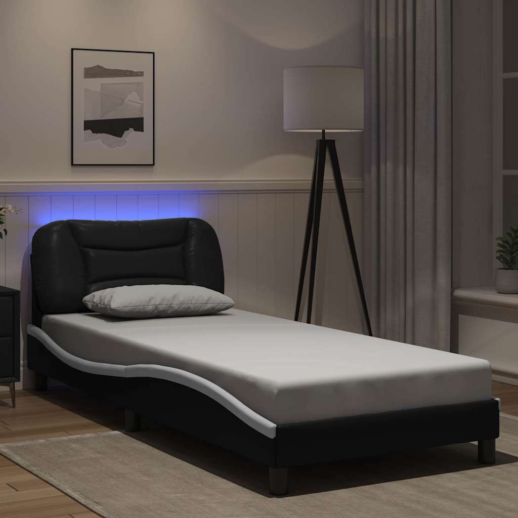 Bettgestell mit LED ohne Matratze "Hvar" Schwarz und Weiß 80x200 cm