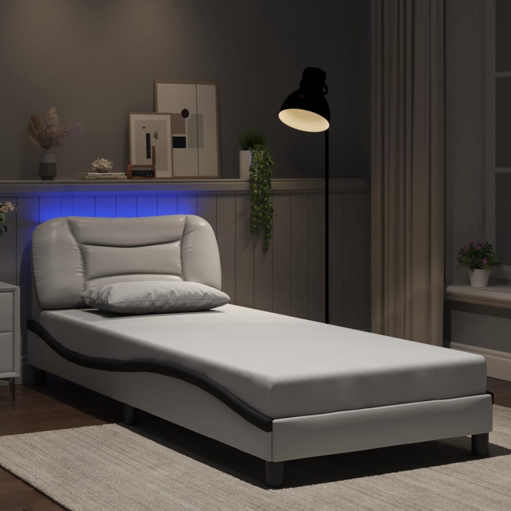 Bettgestell mit LED ohne Matratze "Hvar" Weiß und Schwarz 80x200 cm